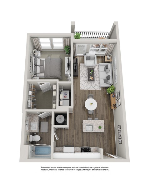 A1 floor plan 1 bed 1 bath